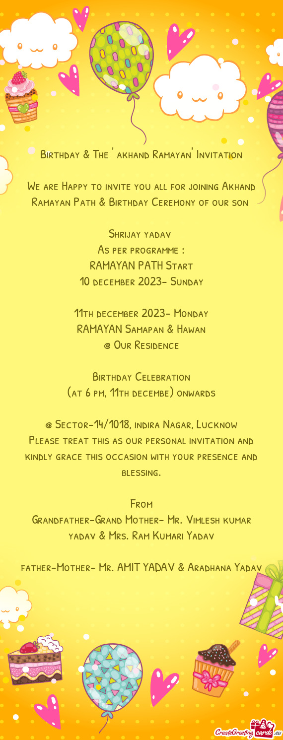 Birthday & The " akhand Ramayan" Invitation
