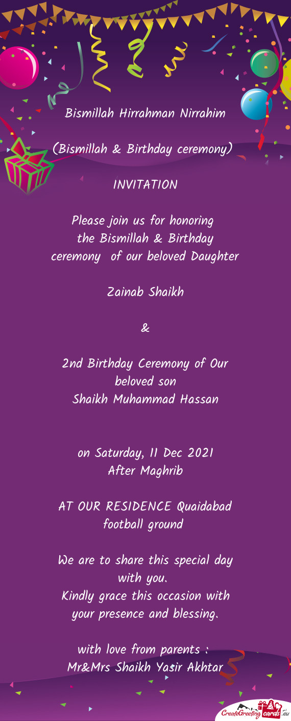 (Bismillah & Birthday ceremony)