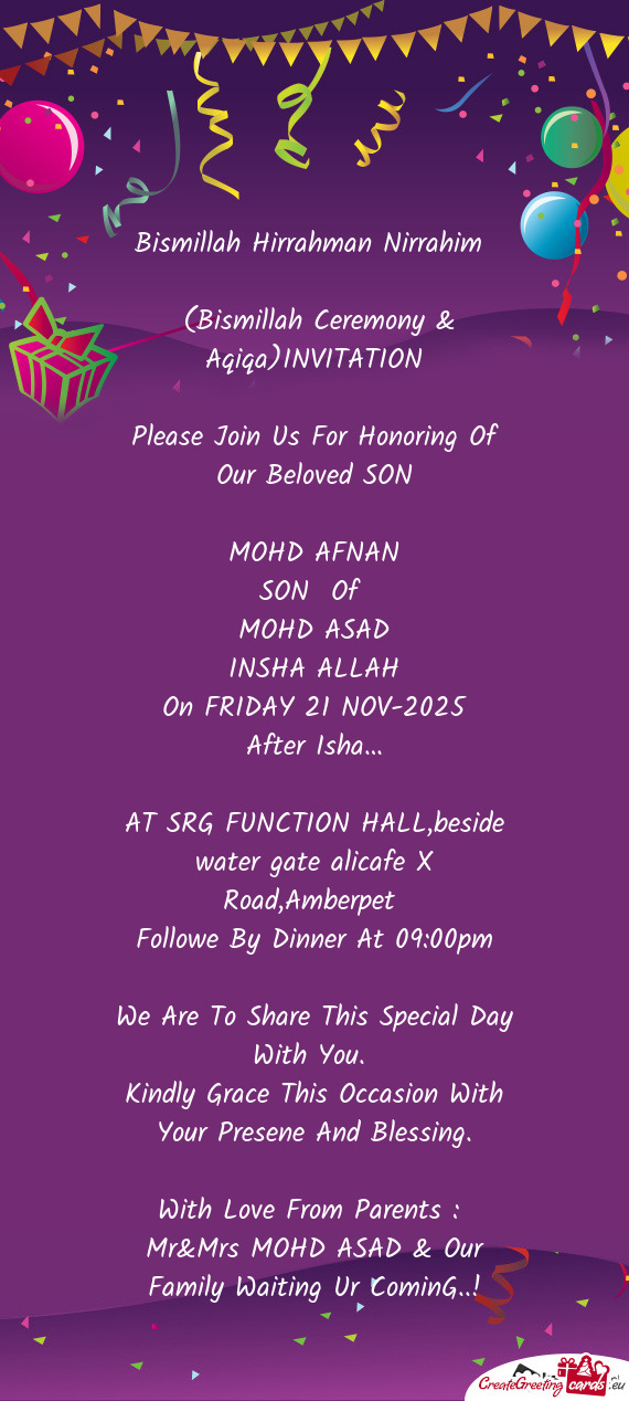(Bismillah Ceremony & Aqiqa)INVITATION