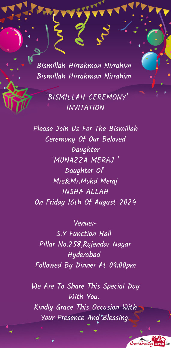 "BISMILLAH CEREMONY" INVITATION