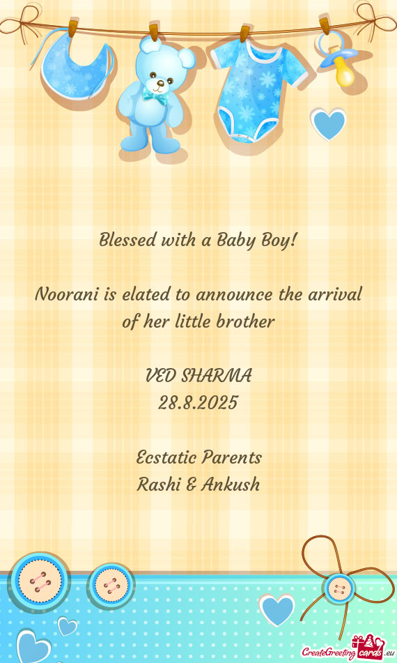 Blessed with a Baby Boy! Noorani is elated to announce the arrival of her little brother VED S