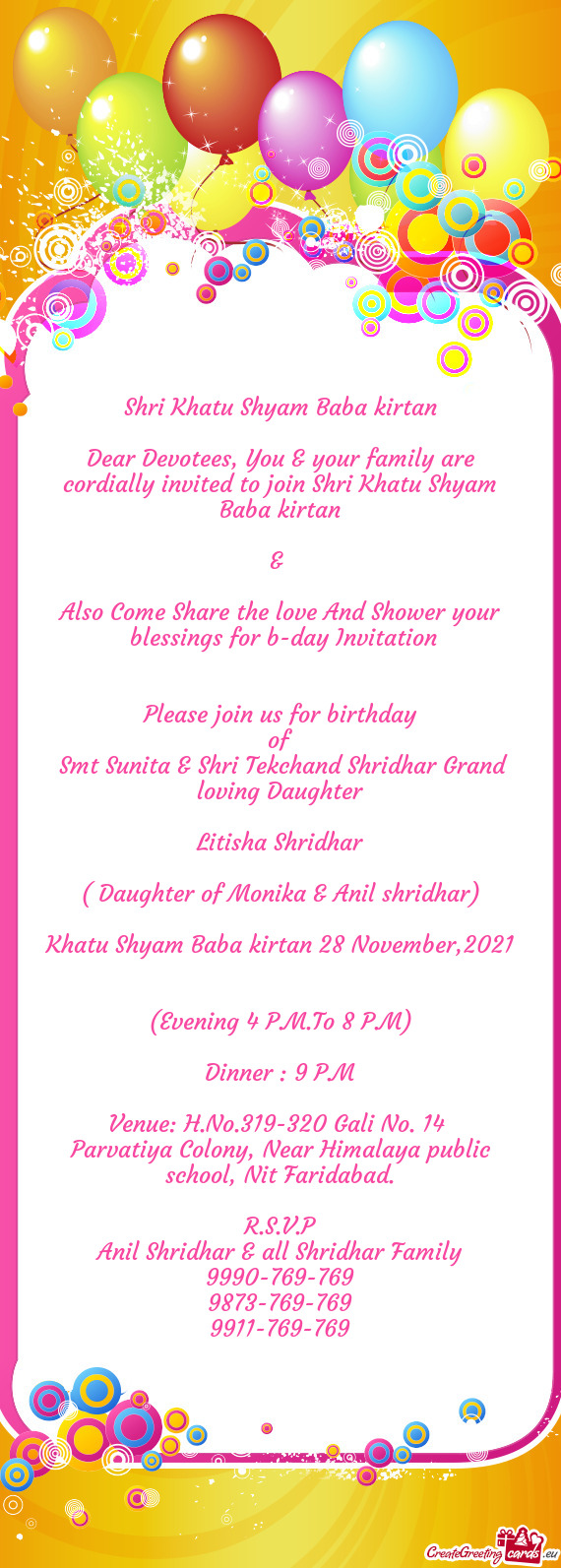 Blessings for b-day Invitation