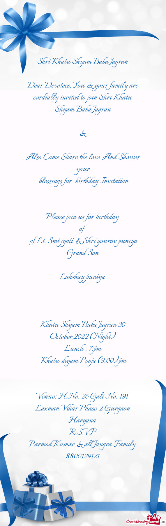 Blessings for birthday Invitation