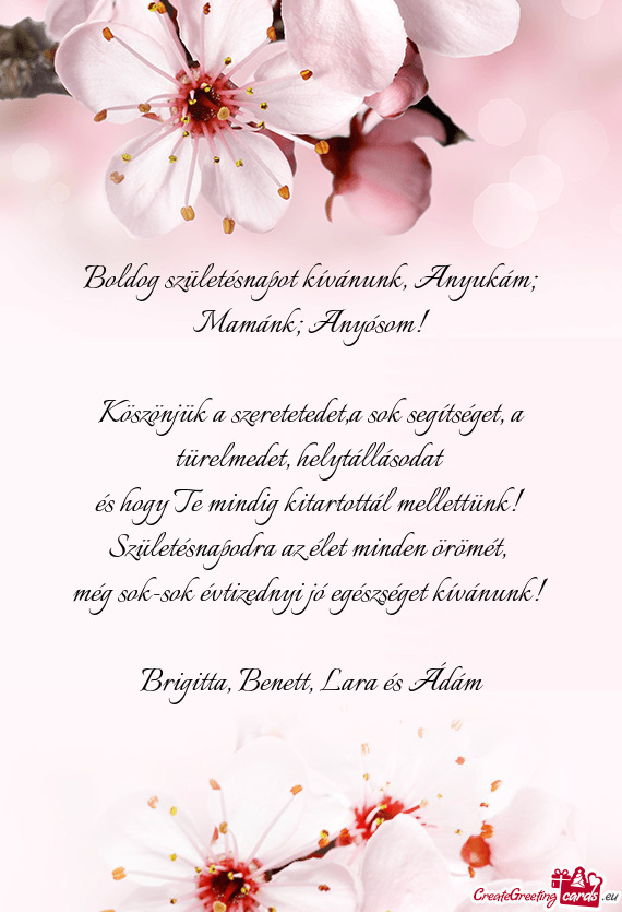 Boldog születésnapot kívánunk, Anyukám; Mamánk; Anyósom