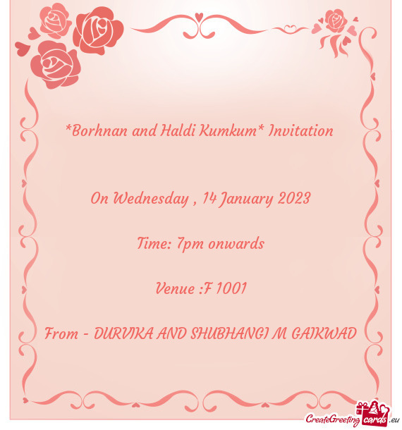 Borhnan and Haldi Kumkum* Invitation