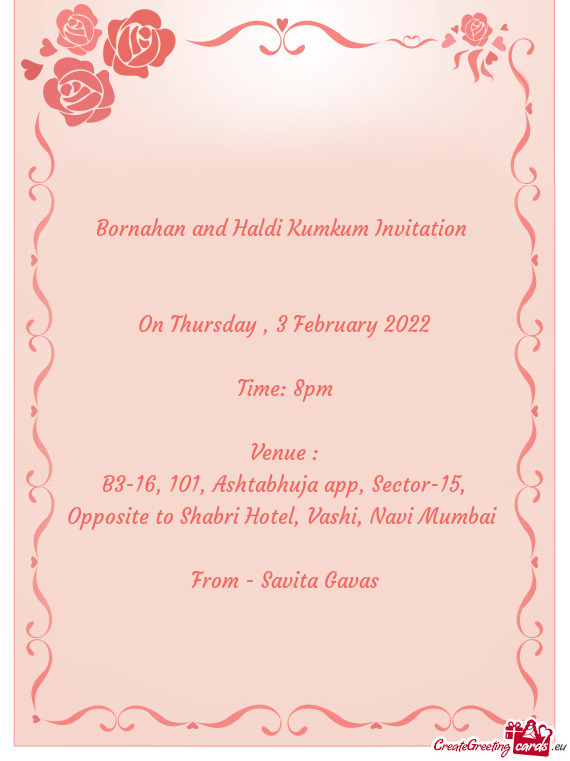 Bornahan and Haldi Kumkum Invitation 
 
 
 On Thursday