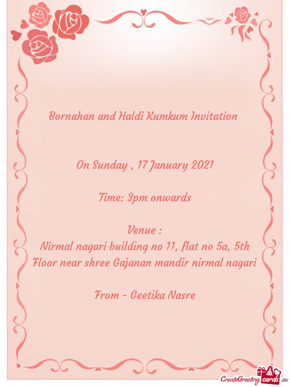 Bornahan and Haldi Kumkum Invitation