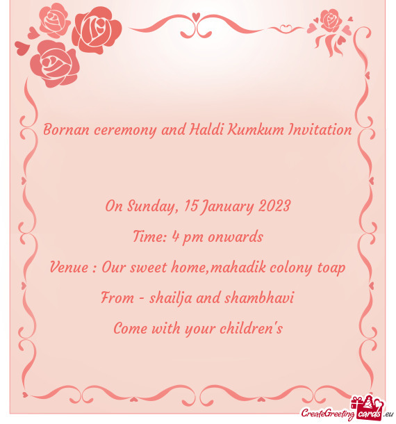 Bornan ceremony and Haldi Kumkum Invitation