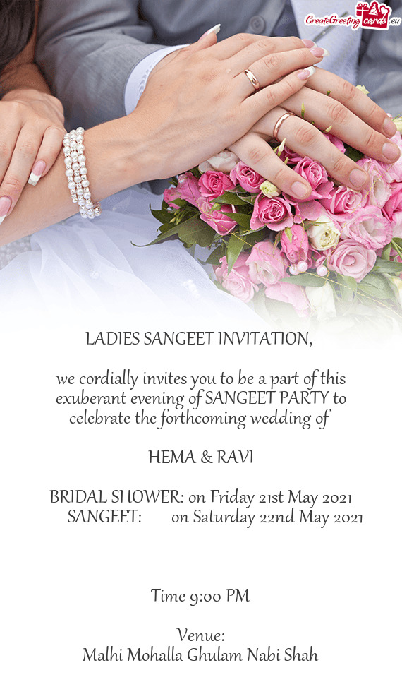 BRIDAL SHOWER: on Friday 21st May 2021