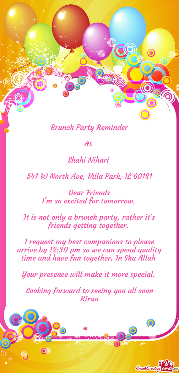 Brunch Party Reminder