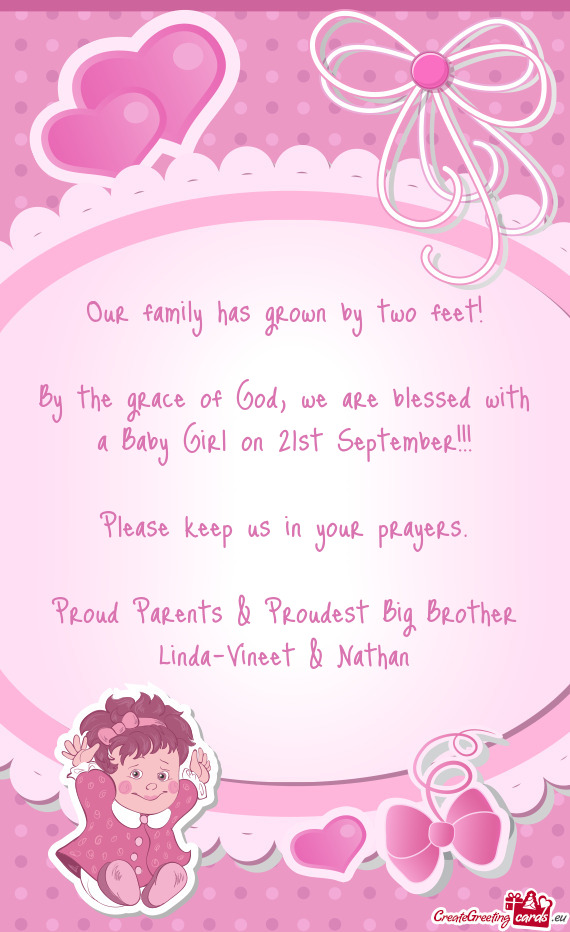 By the grace of God, we are blessed with a Baby Girl on 21st September