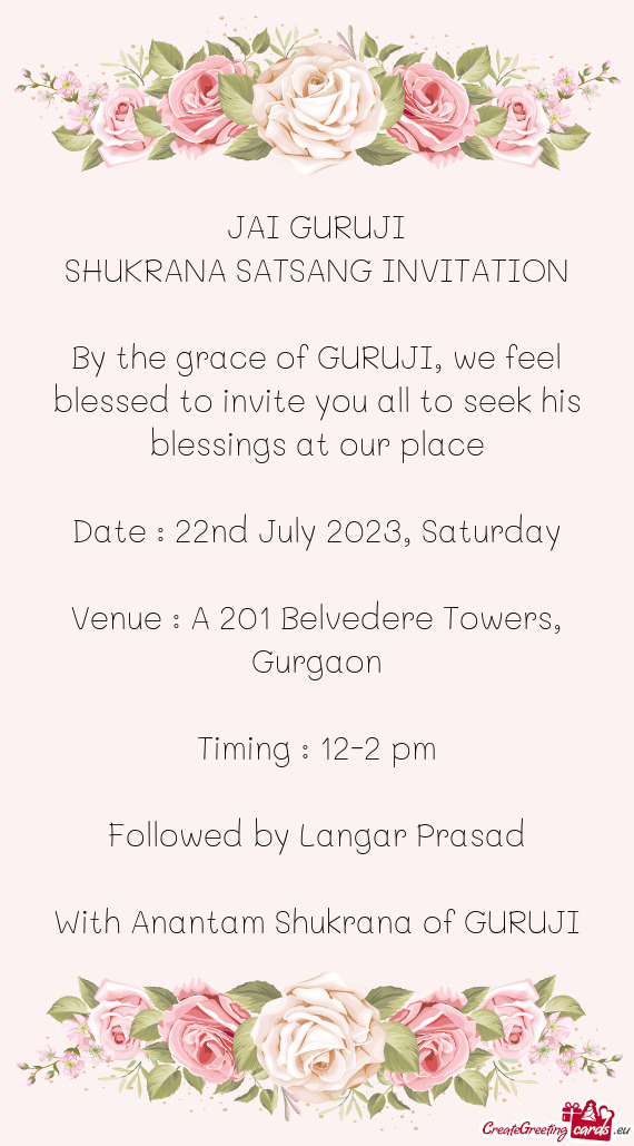 By the grace of GURUJI, we feel blessed to invite you all to seek his blessings at our place