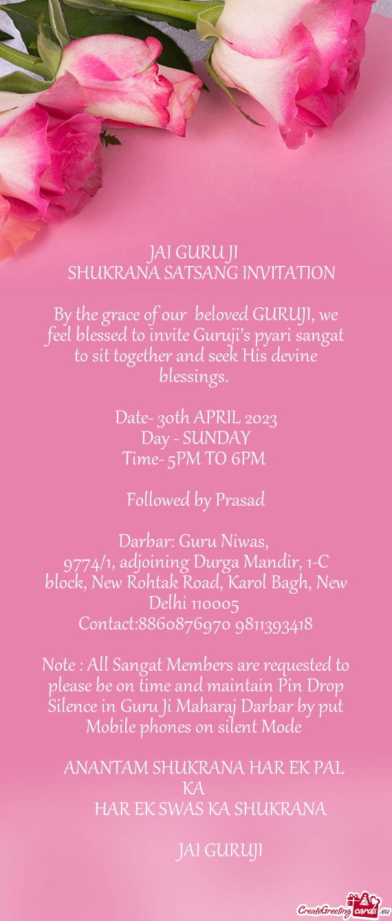 By the grace of our beloved GURUJI, we feel blessed to invite Guruji’s pyari sangat to sit togeth