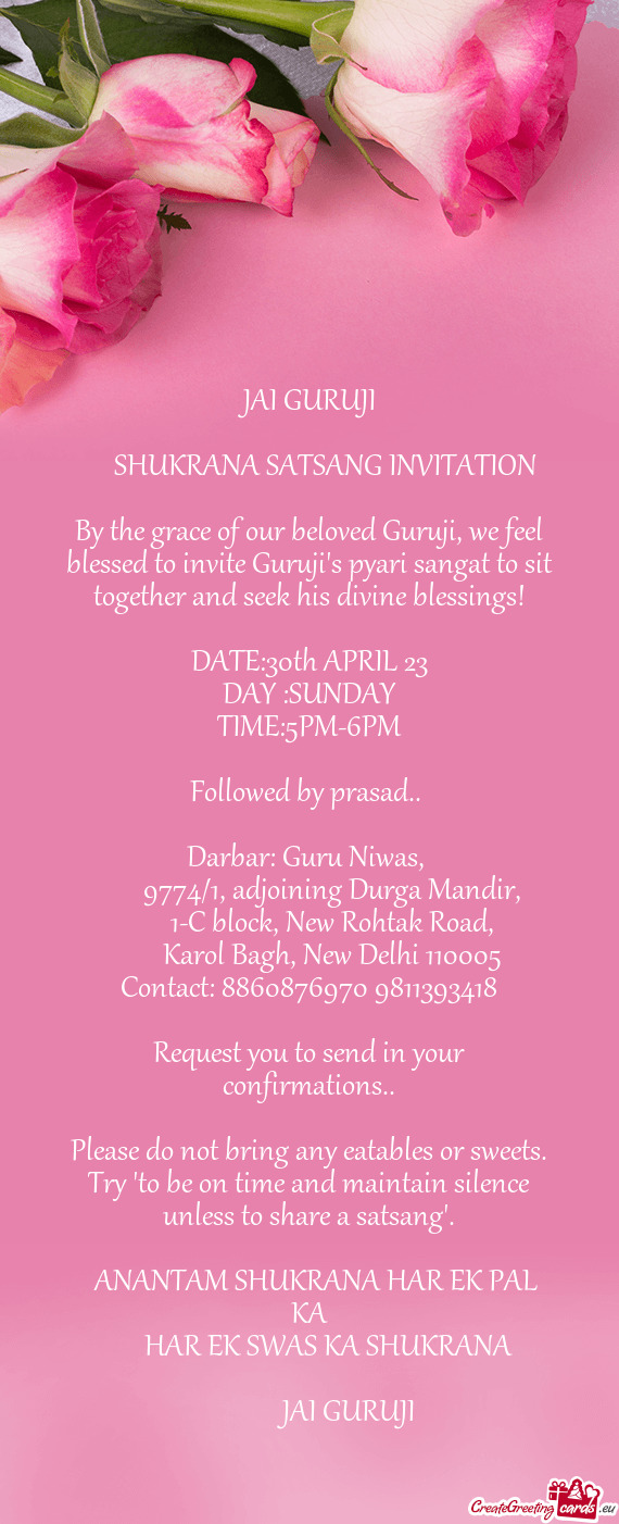 By the grace of our beloved Guruji, we feel blessed to invite Guruji