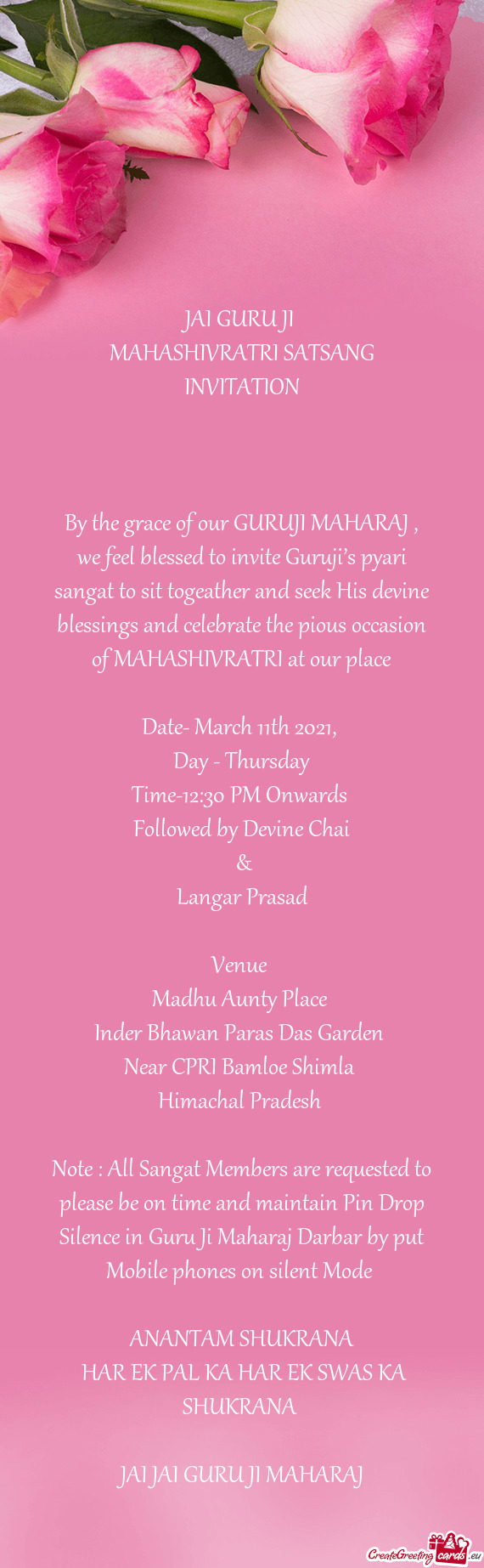 By the grace of our GURUJI MAHARAJ , we feel blessed to invite Guruji’s pyari sangat to sit togeat
