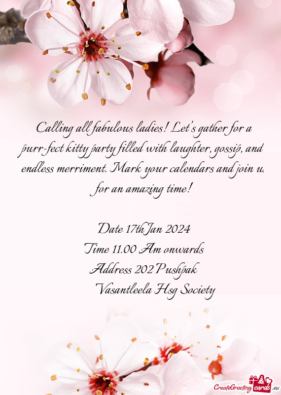 Calling all fabulous ladies! Let’s gather for a purr-fect kitty party filled with laughter, gossip