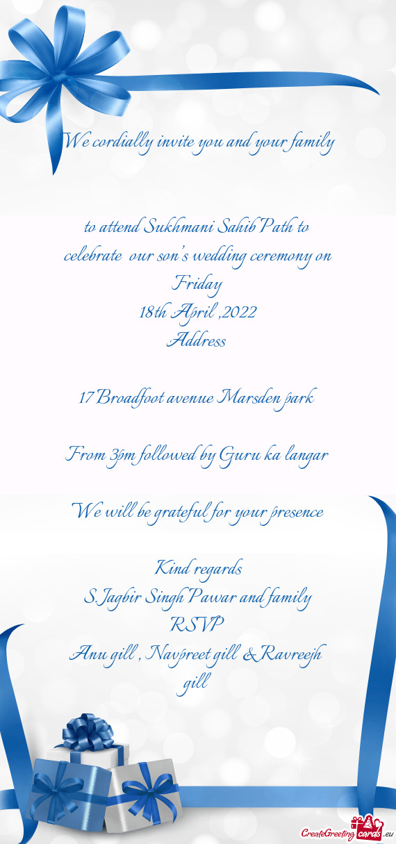 Celebrate our son’s wedding ceremony on Friday