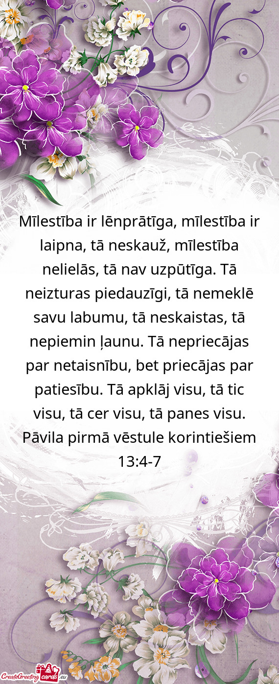 Cer visu, tā panes visu. Pāvila pirmā vēstule korintiešiem 13:4-7