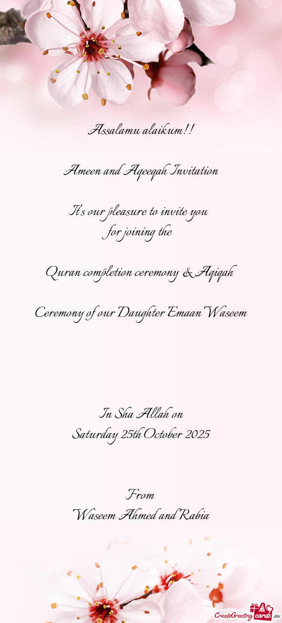 Ceremony of our Daughter Emaan Waseem