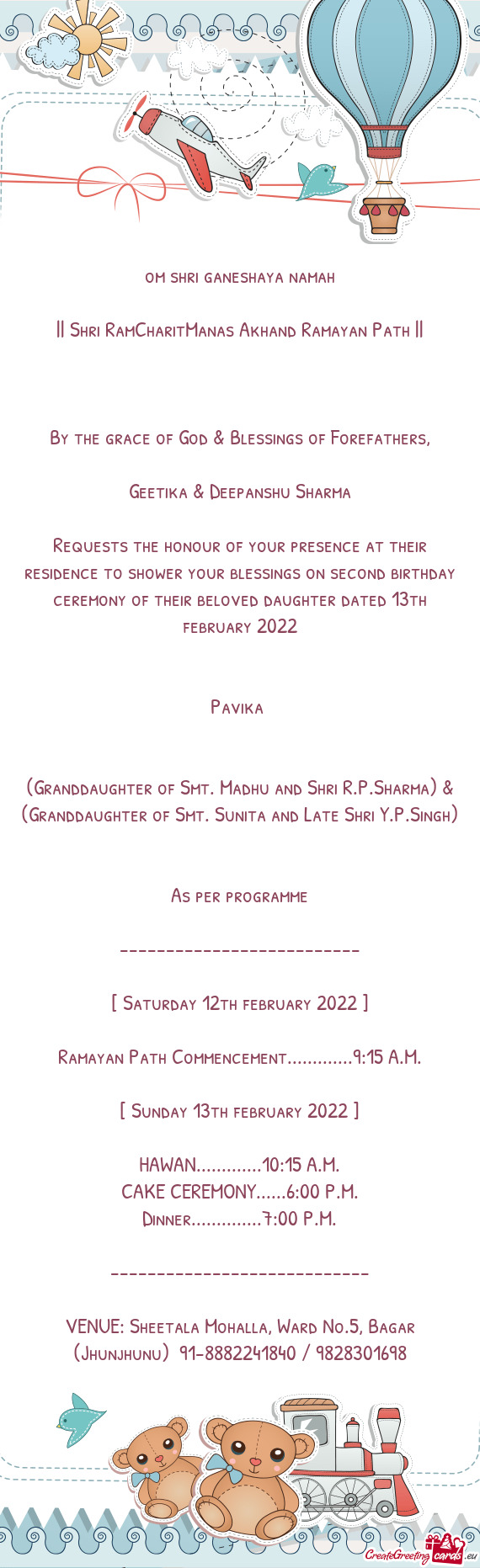 Ceremony of their beloved daughter dated 13th february 2022