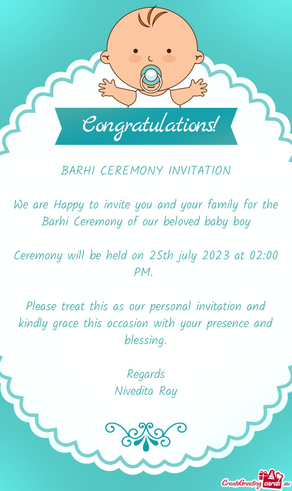 Ceremony will be held on 25th july 2023 at 02:00 PM