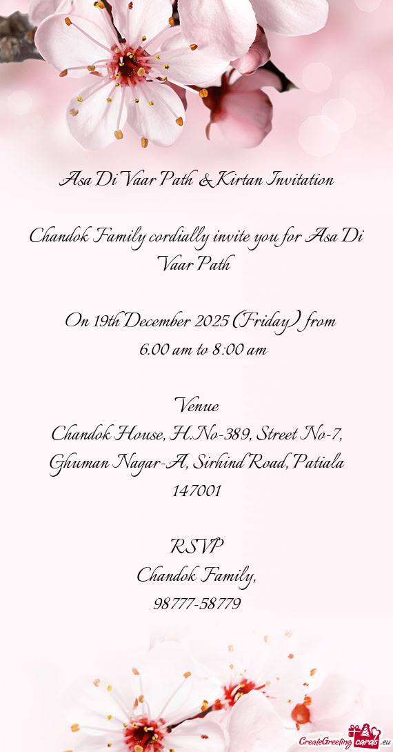 Chandok House, H.No-389, Street No-7, Ghuman Nagar-A, Sirhind Road, Patiala 147001