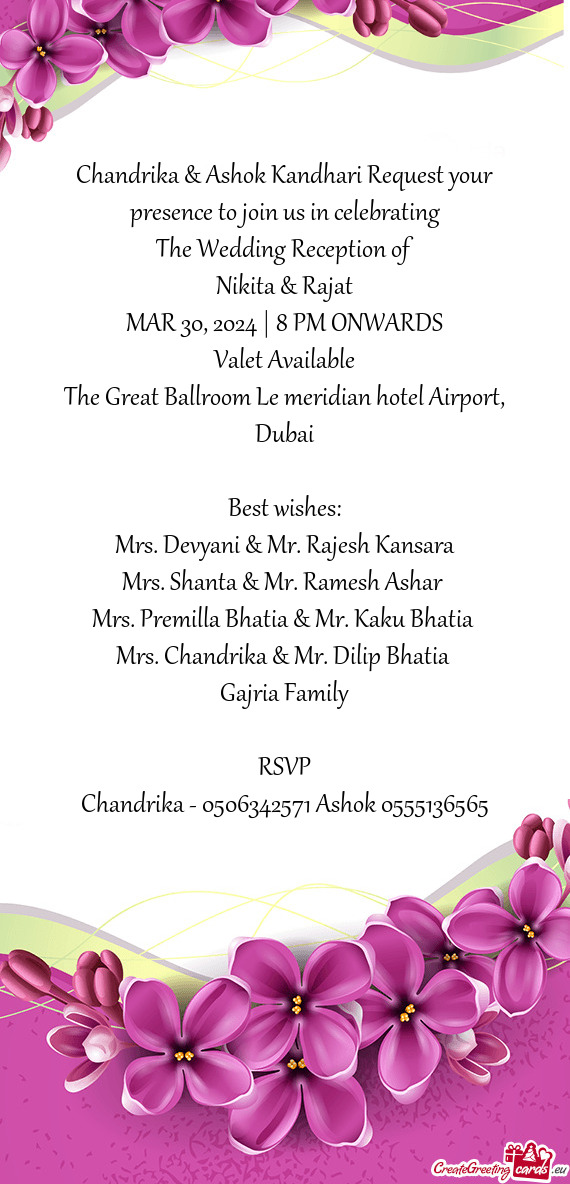 Chandrika & Ashok Kandhari Request your presence to join us in celebrating