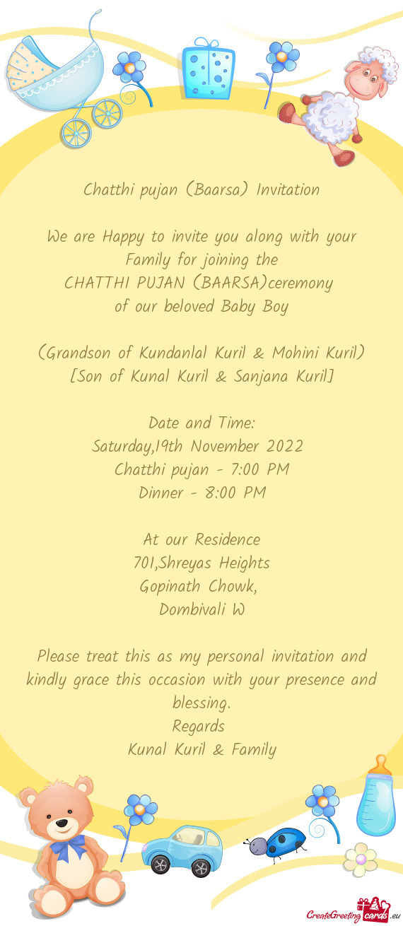 Chatthi pujan (Baarsa) Invitation