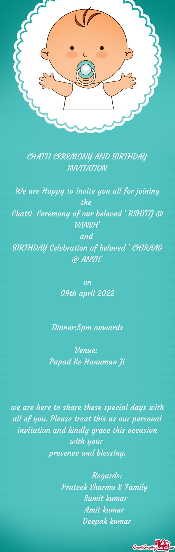 CHATTI CEREMONY AND BIRTHDAY INVITATION
