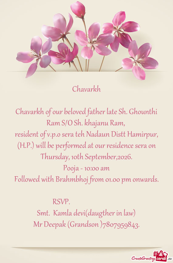 Chavarkh of our beloved father late Sh. Ghounthi Ram S/O Sh. khajanu Ram