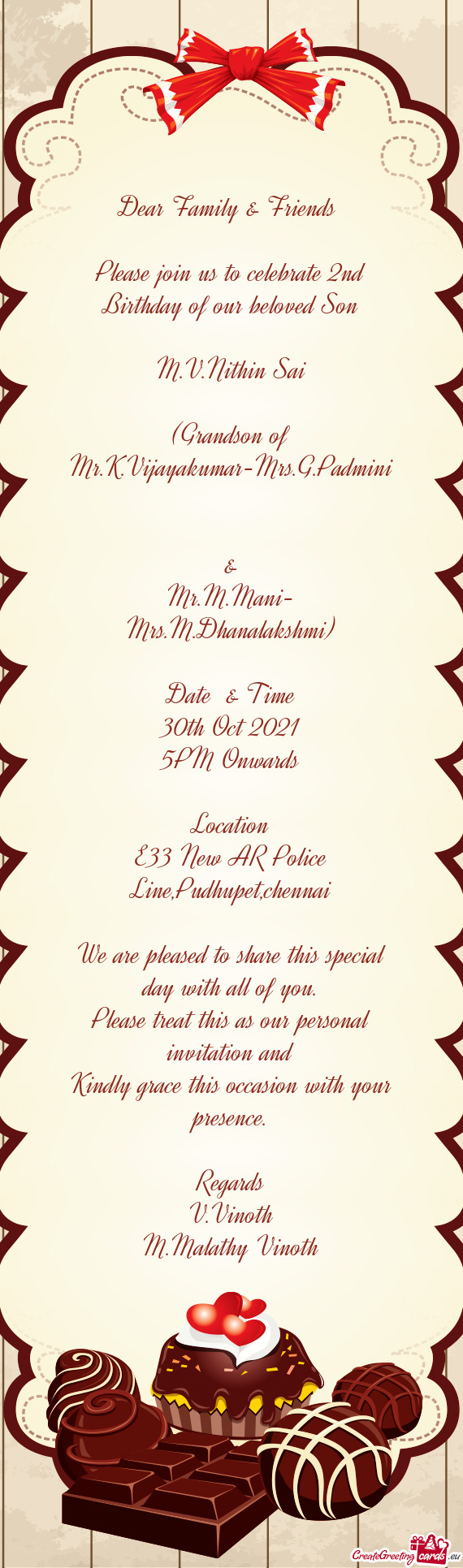 Chennai
 
 We are pleased to share this special day with all of you