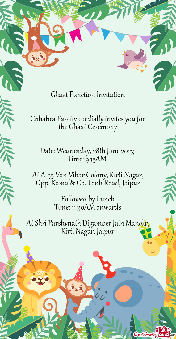 Chhabra Family cordially invites you for the Ghaat Ceremony