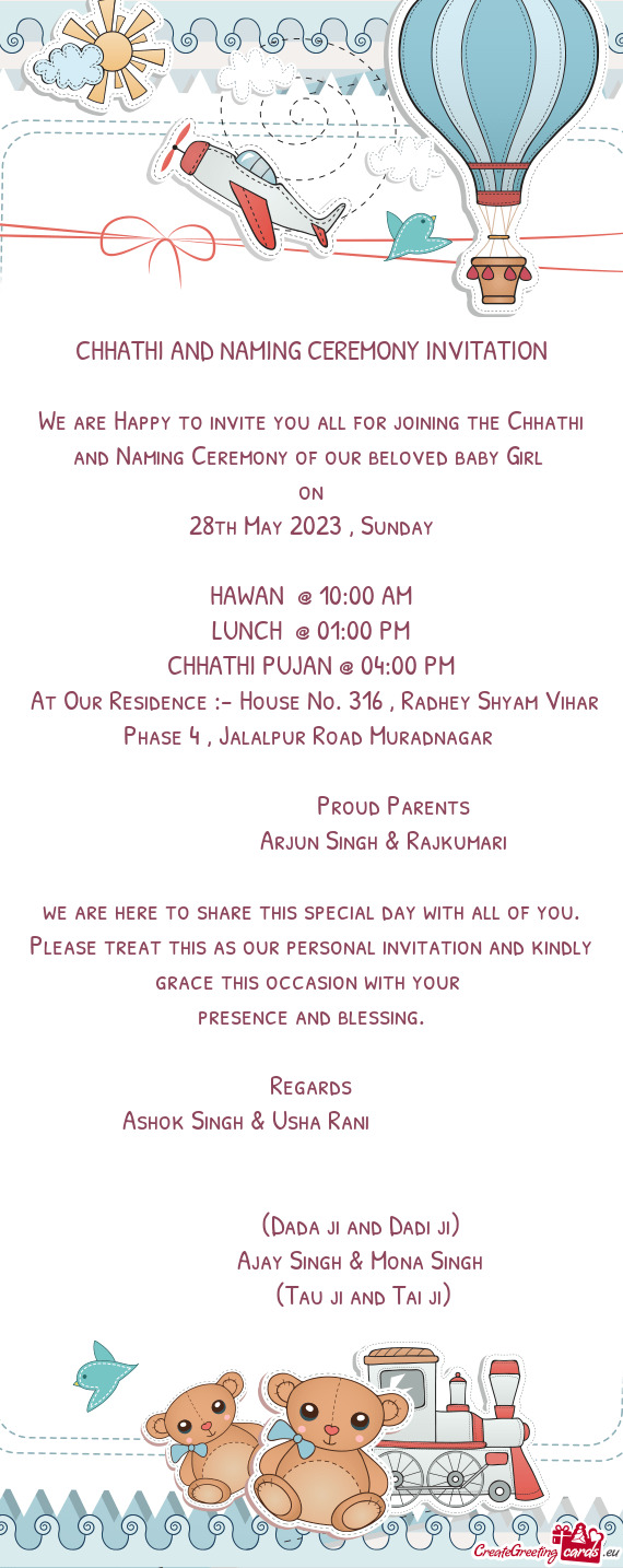 CHHATHI AND NAMING CEREMONY INVITATION