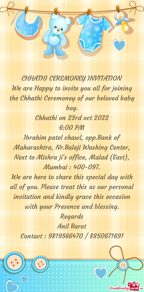 CHHATHI CEREMONEY INVITATION