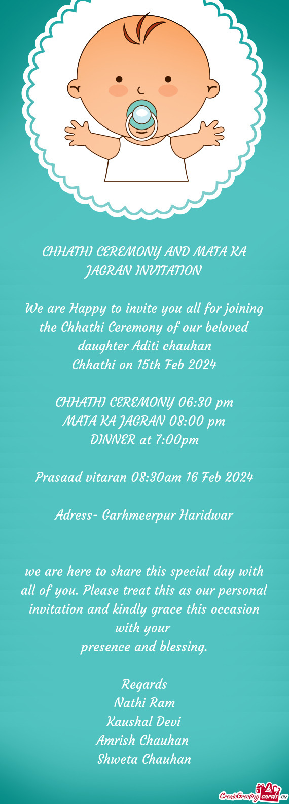 CHHATHI CEREMONY AND MATA KA JAGRAN INVITATION