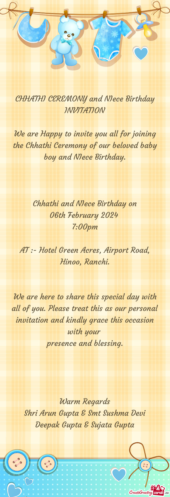 CHHATHI CEREMONY and NIece Birthday INVITATION