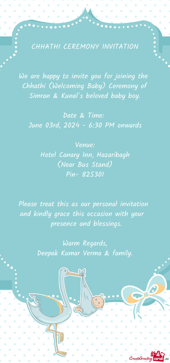 CHHATHI CEREMONY INVITATION