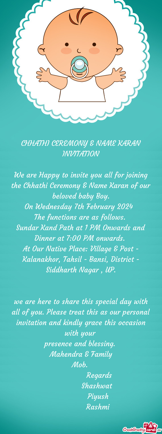 CHHATHI CEREMONY & NAME KARAN INVITATION