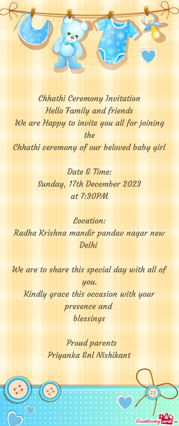 Chhathi ceremony of our beloved baby girl