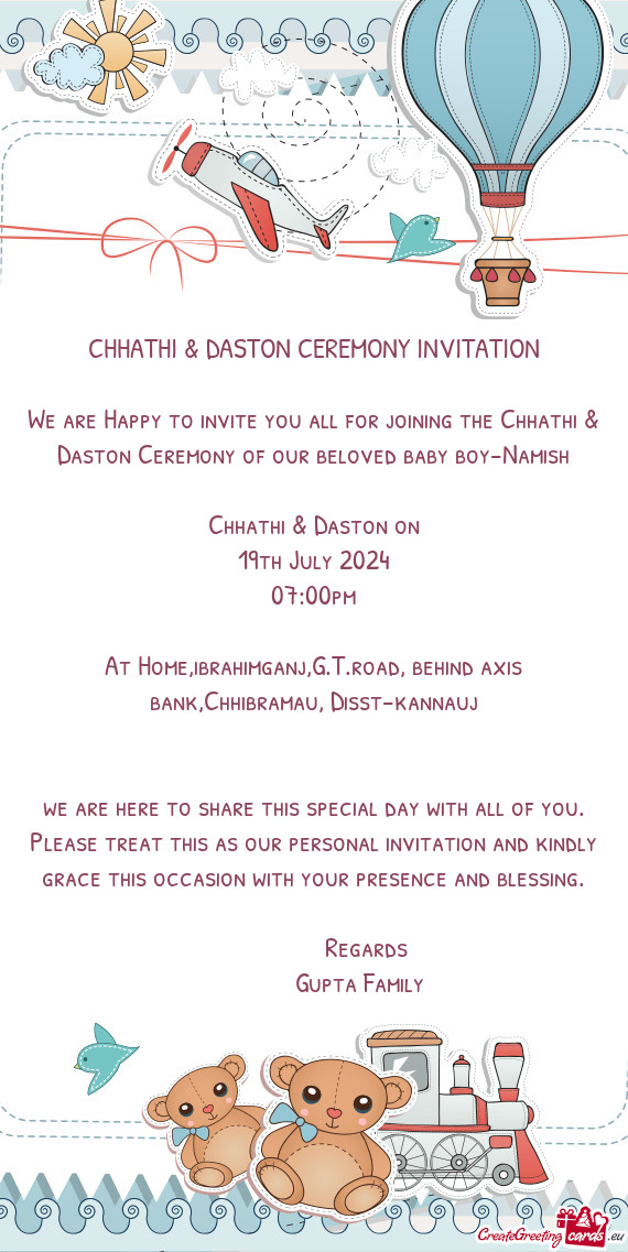 CHHATHI & DASTON CEREMONY INVITATION