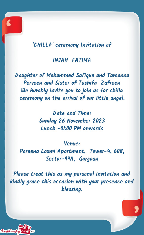 "CHILLA" ceremony Invitation of