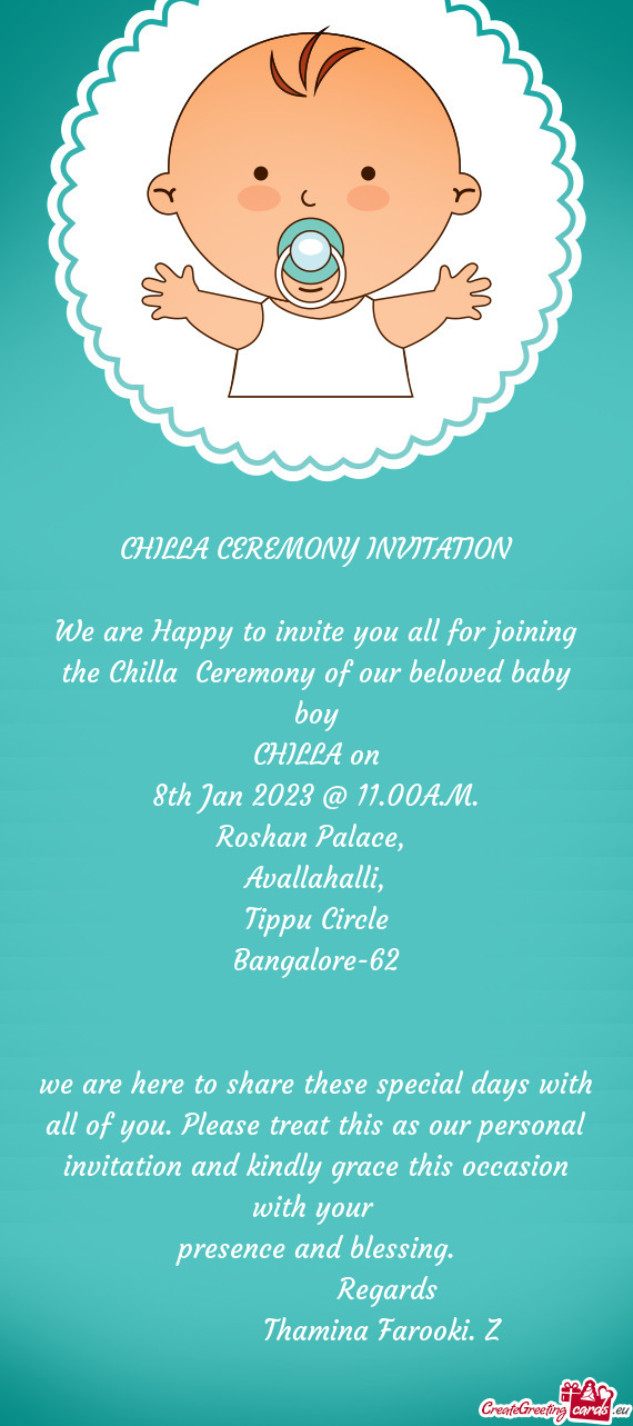 CHILLA CEREMONY INVITATION