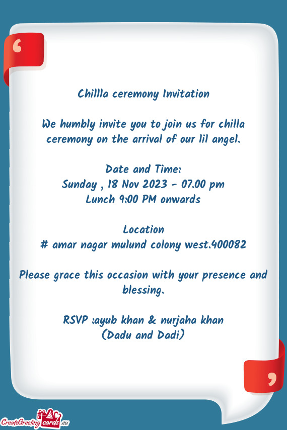 Chillla ceremony Invitation