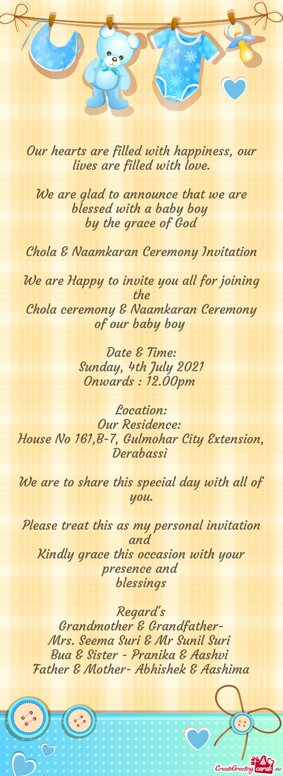 Chola & Naamkaran Ceremony Invitation