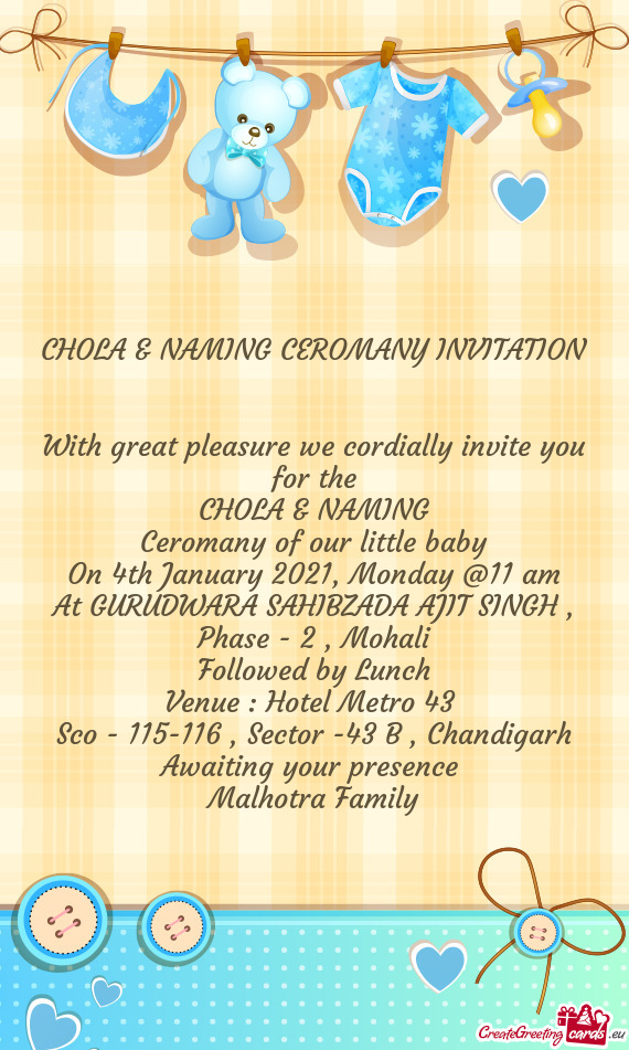 CHOLA & NAMING CEROMANY INVITATION