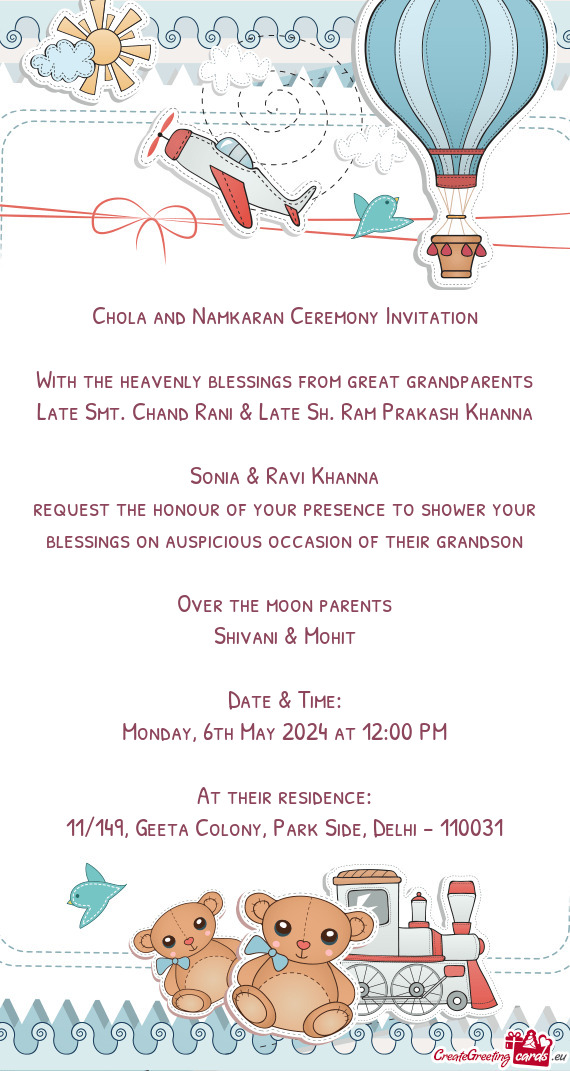 Chola and Namkaran Ceremony Invitation