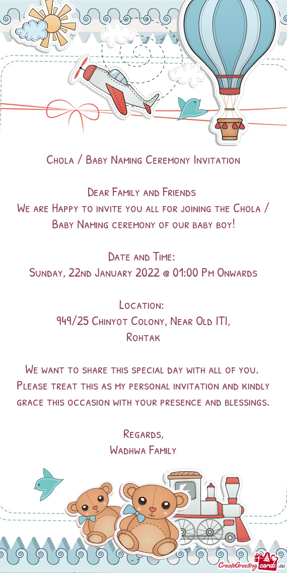 Chola / Baby Naming Ceremony Invitation