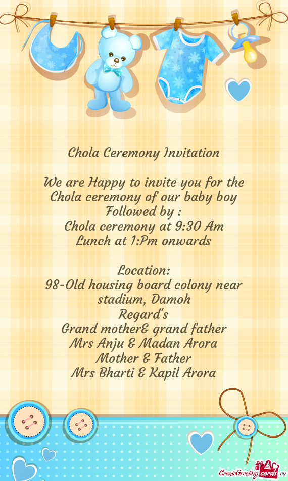Chola ceremony at 9:30 Am