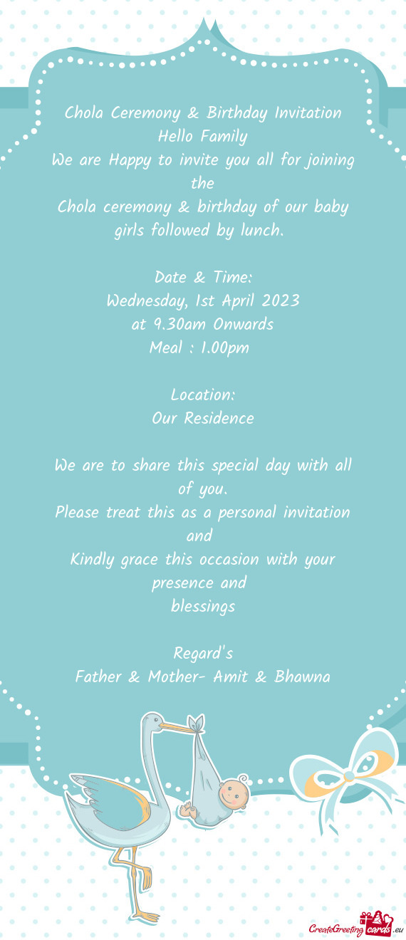 Chola Ceremony & Birthday Invitation