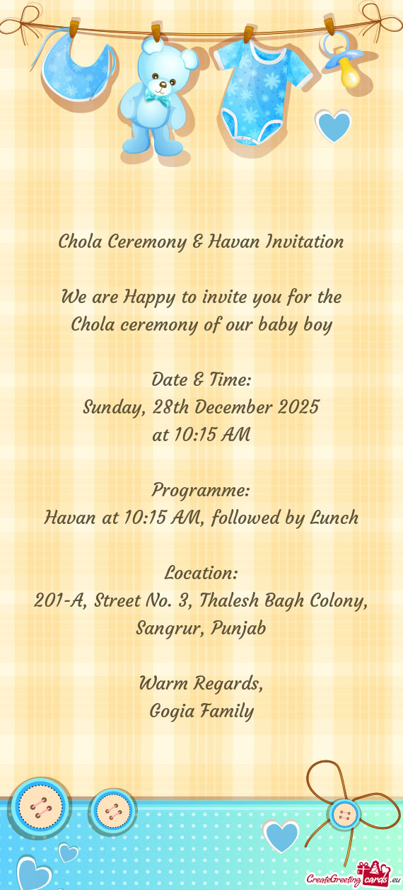 Chola Ceremony & Havan Invitation